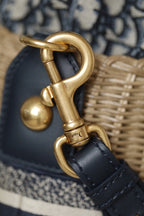 BUCKET BAG 19 IN BLACK OBLIQUE JACQUARD AND BEIGE WICKER