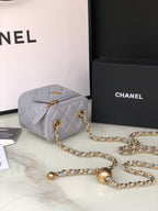 CC MINI 11 ライトグレーカーフスキン バニティチェーン ゴールド金具