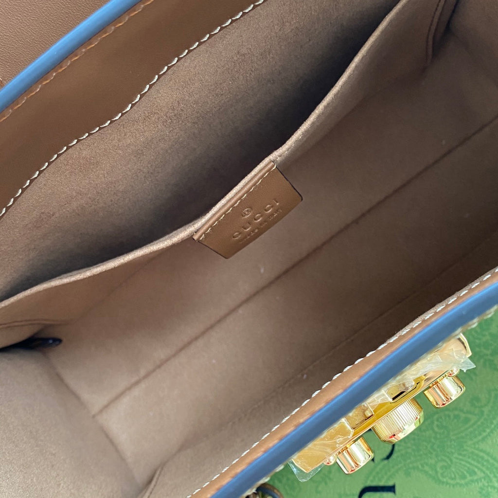 GG パドロック ミディアム 26 ショルダーバッグ ベージュ キャンバス＆ブラウン カーフスキン