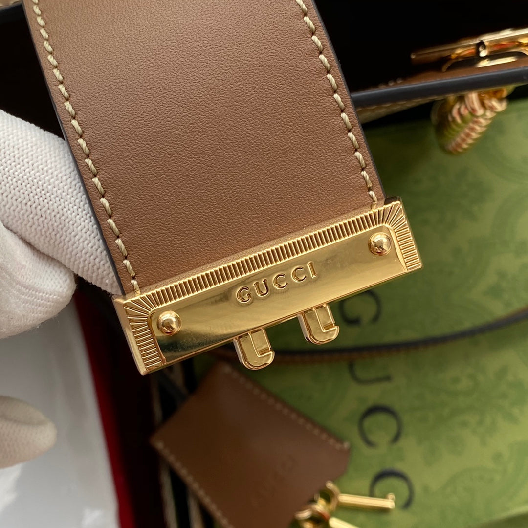 GG パドロック ミディアム 26 ショルダーバッグ ベージュ キャンバス＆ブラウン カーフスキン