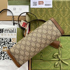 GG パドロック ミディアム 26 ショルダーバッグ ベージュ キャンバス＆ブラウン カーフスキン