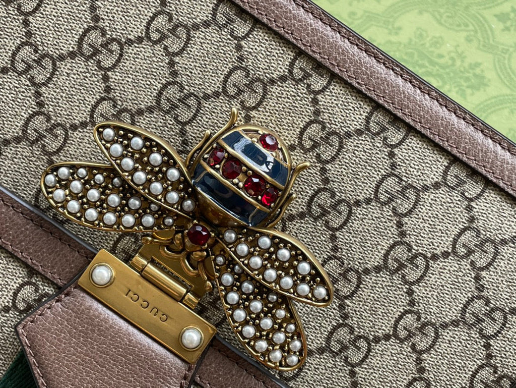 GGミニ25ハンドバッグ（ベージュキャンバスとブラウンカーフスキン）