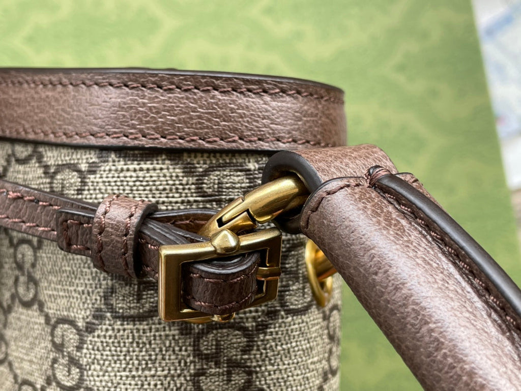 GGミニ25ハンドバッグ（ベージュキャンバスとブラウンカーフスキン）