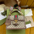 GGミニ25ハンドバッグ（ベージュキャンバスとブラウンカーフスキン）