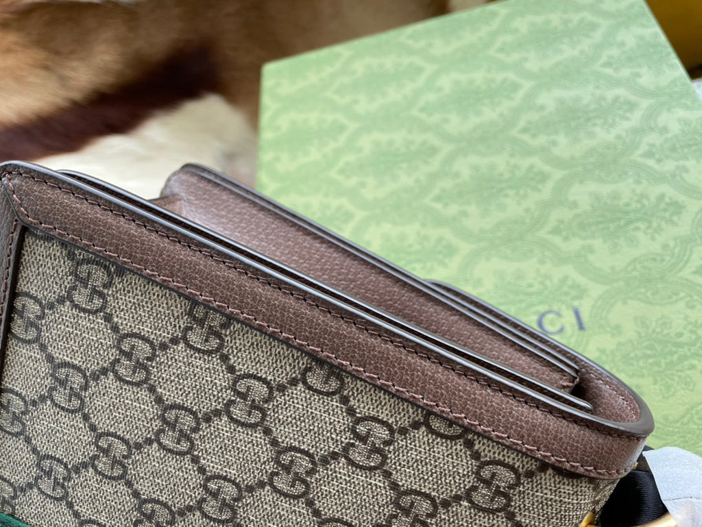 GGミニ25ハンドバッグ（ベージュキャンバスとブラウンカーフスキン）