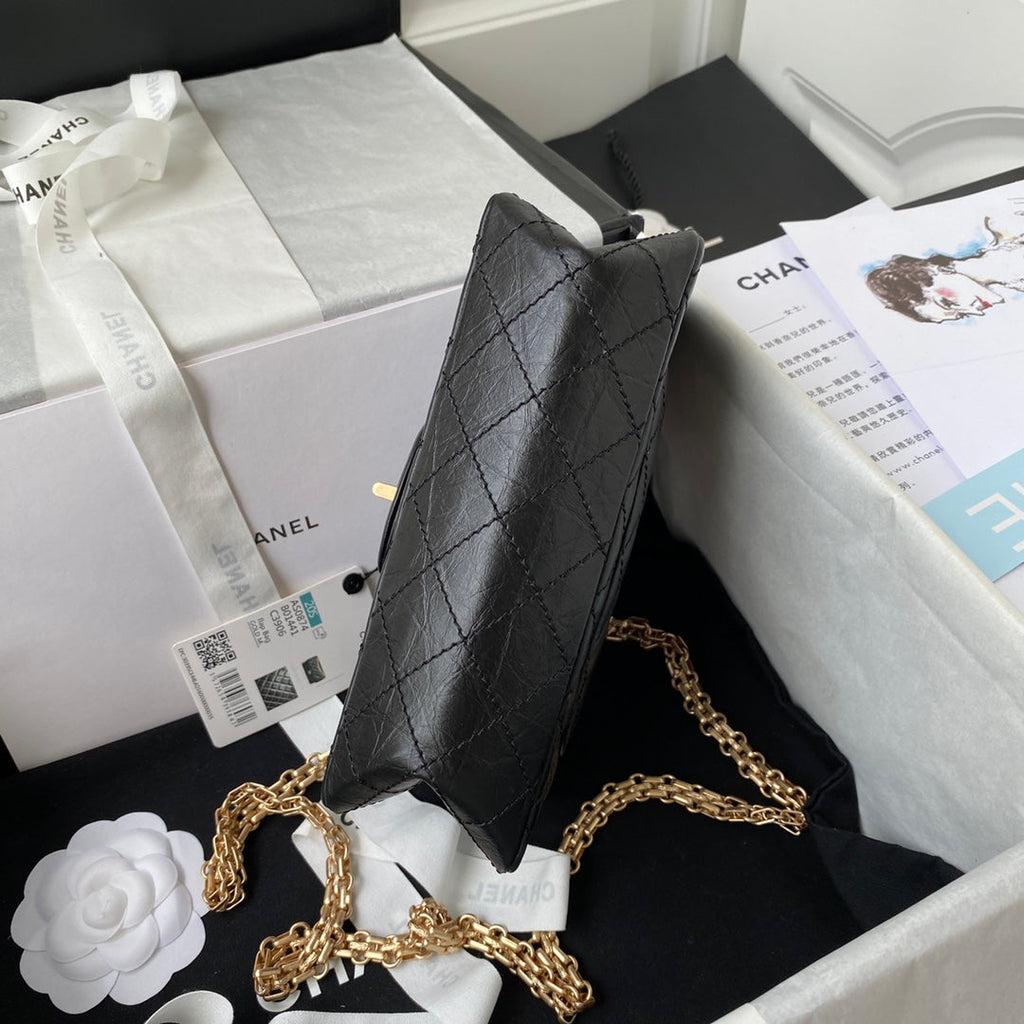 フラップバッグ 20インチ ブラックカーフスキン ゴールドチェーン