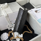 フラップバッグ 20インチ ブラックカーフスキン ゴールドチェーン