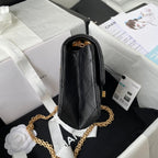 フラップバッグ 20インチ ブラックカーフスキン ゴールドチェーン