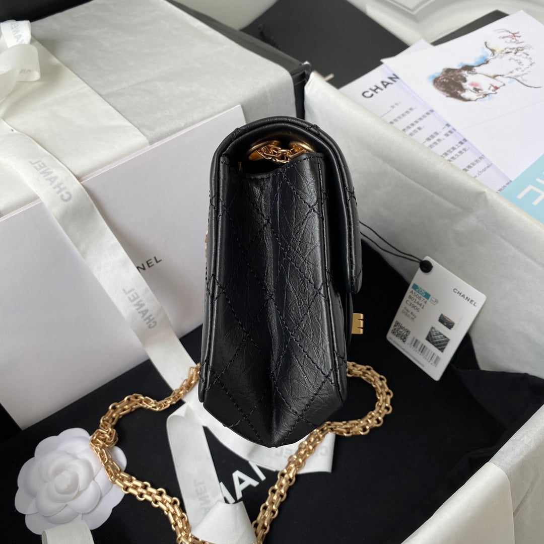 フラップバッグ 20インチ ブラックカーフスキン ゴールドチェーン