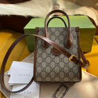 ベージュキャンバスとブラウンカーフスキンのミニトート20バッグ