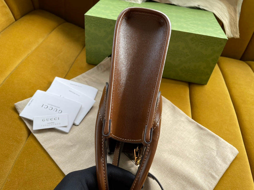 ベージュキャンバスとブラウンカーフスキンのミニトート20バッグ