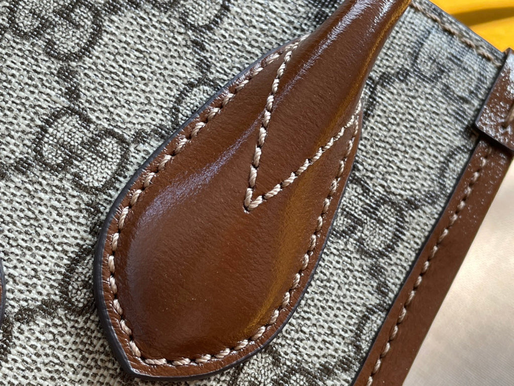 ベージュキャンバスとブラウンカーフスキンのミニトート20バッグ