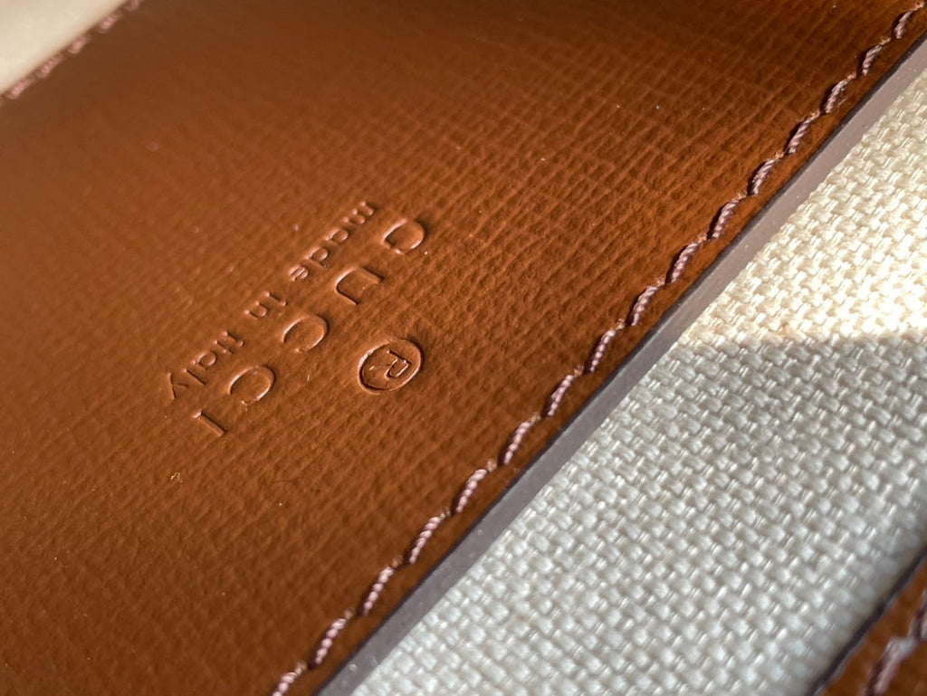 ベージュキャンバスとブラウンカーフスキンのミニトート20バッグ