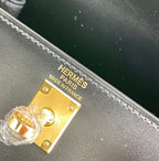 ケリー ミニ 20 バッグ（ブラック スムースカーフスキン、ゴールド金具付き、オーダーメイド）