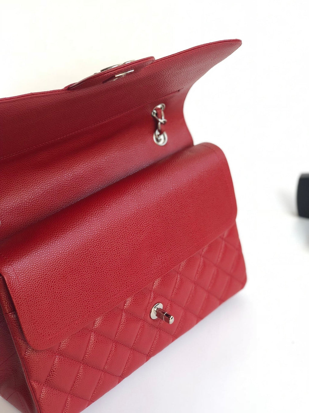 FLAP BAG JUMBO 30CM RED CAVIAR SILVER HARDWARE