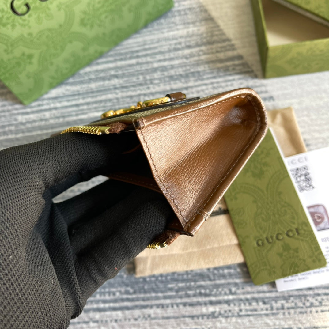 GGホースビット 1955 ミニ 11 ウォレット ベージュ＆エボニー キャンバス