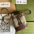 オフィディア ミニ バケットバッグ 18 ウェブ付き ベージュエボニーキャンバス ミックスブラウンカーフスキン