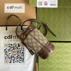 オフィディア ミニ バケットバッグ 18 ウェブ付き ベージュエボニーキャンバス ミックスブラウンカーフスキン