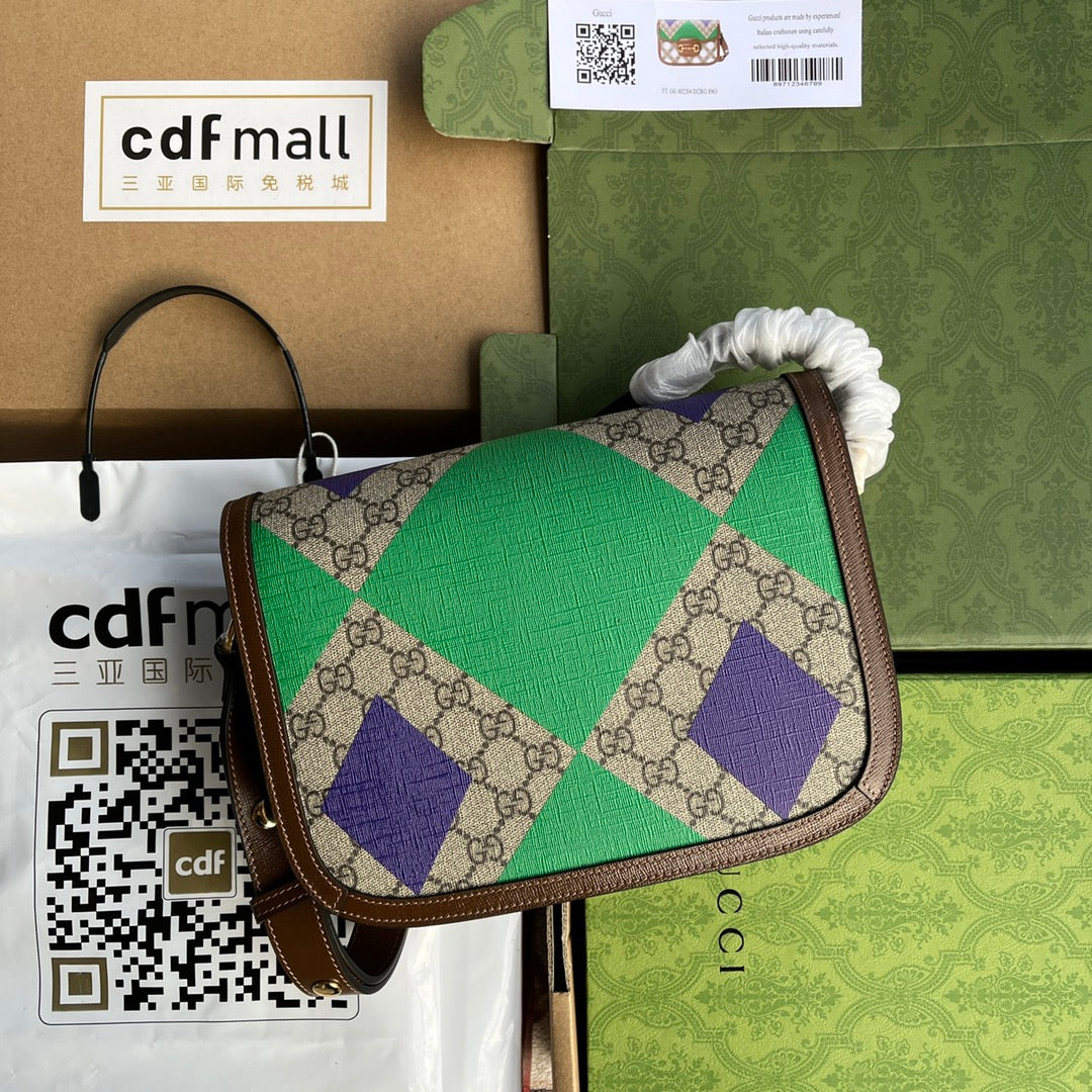 ホースビット 1955 サドルバッグ 25インチ カラフルキャンバスとブラウンレザートリム ゴールドハードウェア