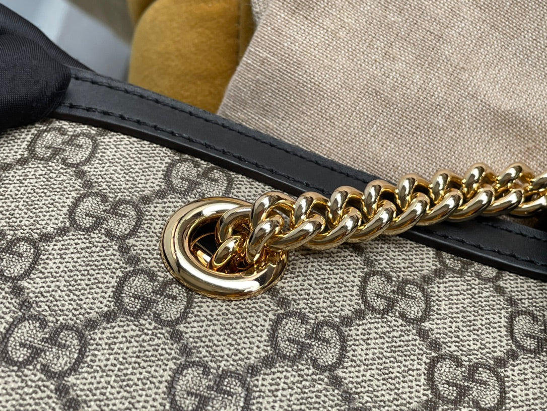 GG パドロック ラージ 35 ショルダーバッグ ベージュ キャンバス＆ブラック カーフスキン