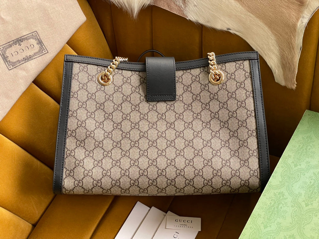 GG パドロック ラージ 35 ショルダーバッグ ベージュ キャンバス＆ブラック カーフスキン