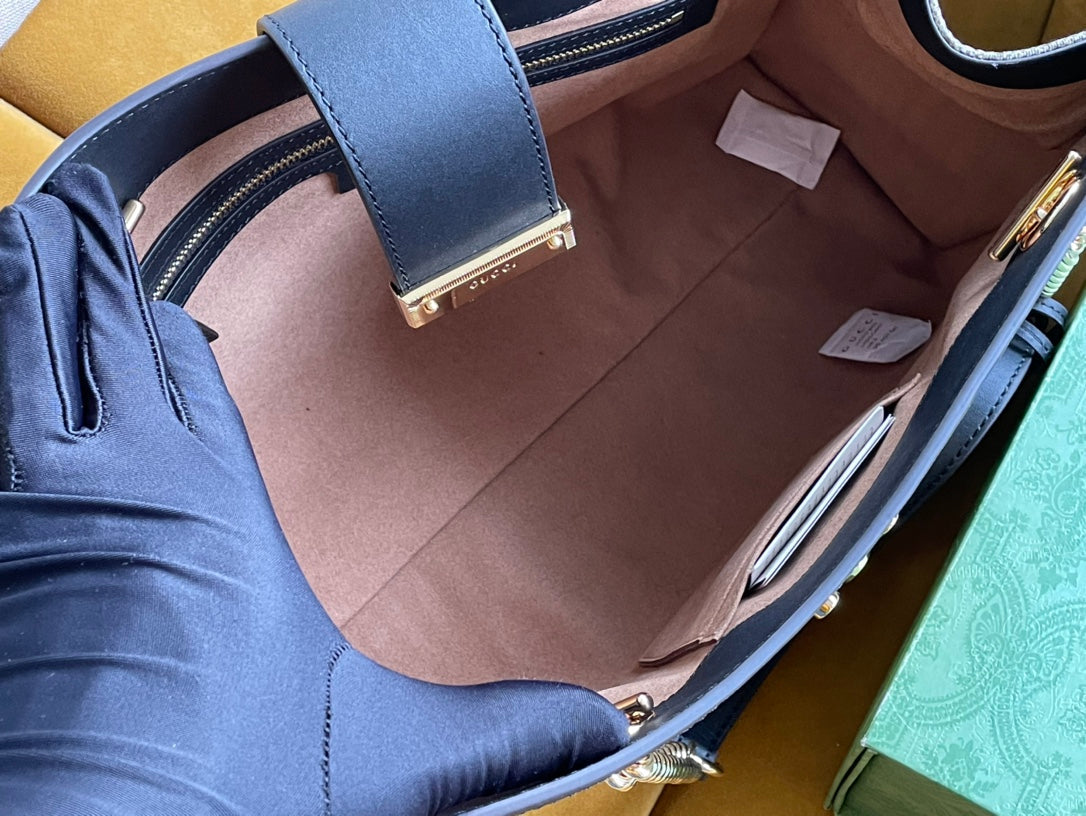 GG パドロック ラージ 35 ショルダーバッグ ベージュ キャンバス＆ブラック カーフスキン