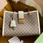 GG パドロック ラージ 35 ショルダーバッグ ベージュ キャンバス＆ホワイト カーフスキン