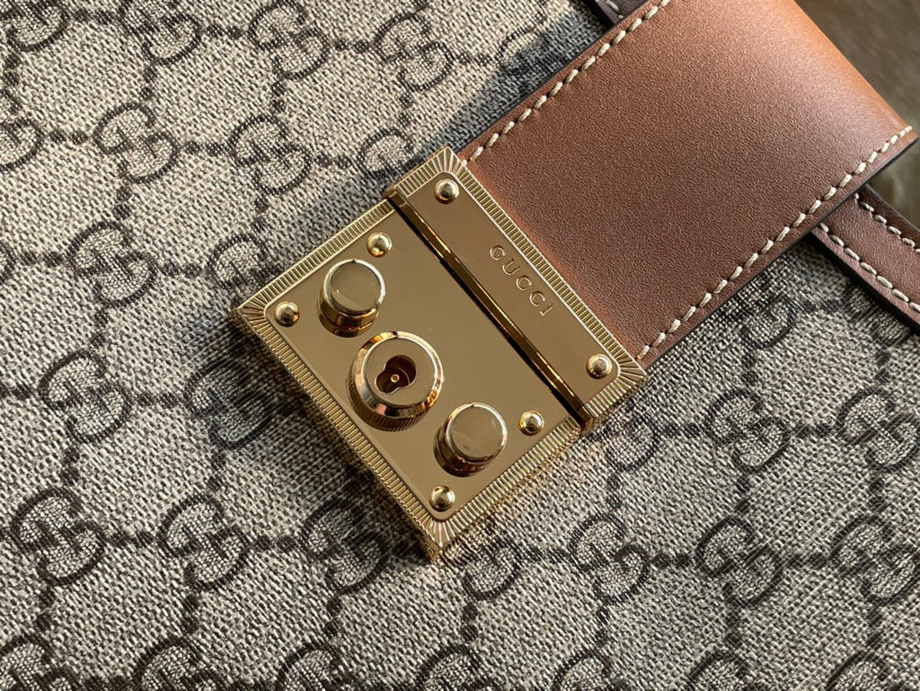 GG パドロック ラージ 35 ショルダーバッグ ベージュ キャンバス＆ブラウン カーフスキン