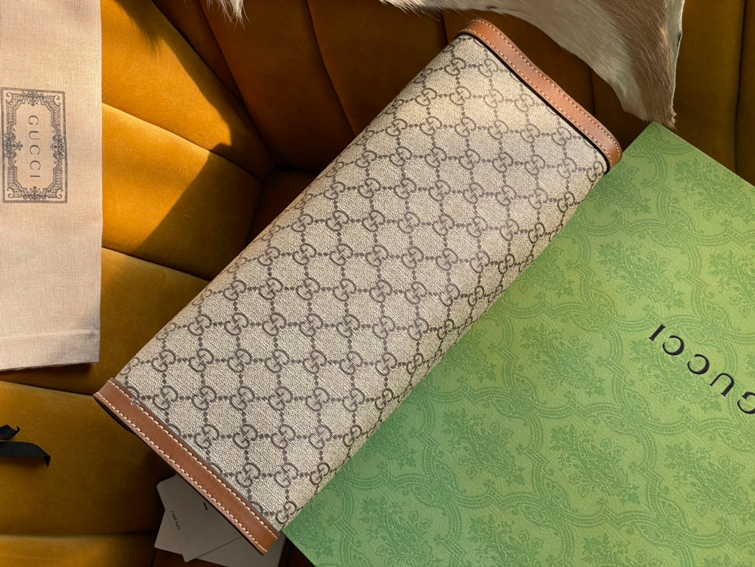 GG パドロック ラージ 35 ショルダーバッグ ベージュ キャンバス＆ブラウン カーフスキン