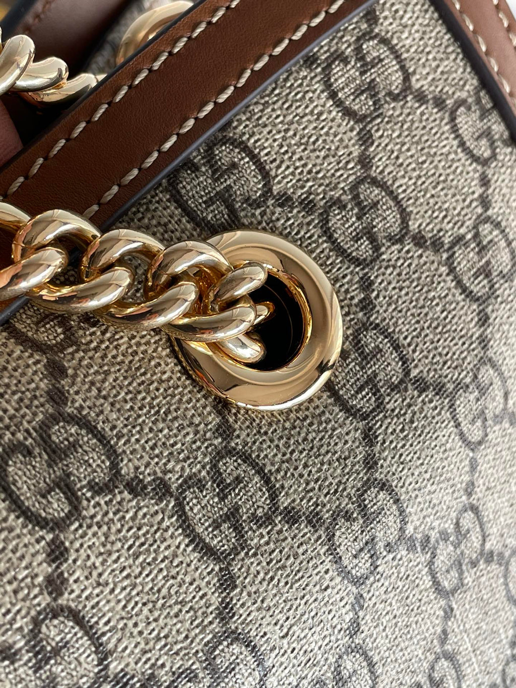 GG パドロック ラージ 35 ショルダーバッグ ベージュ キャンバス＆ブラウン カーフスキン