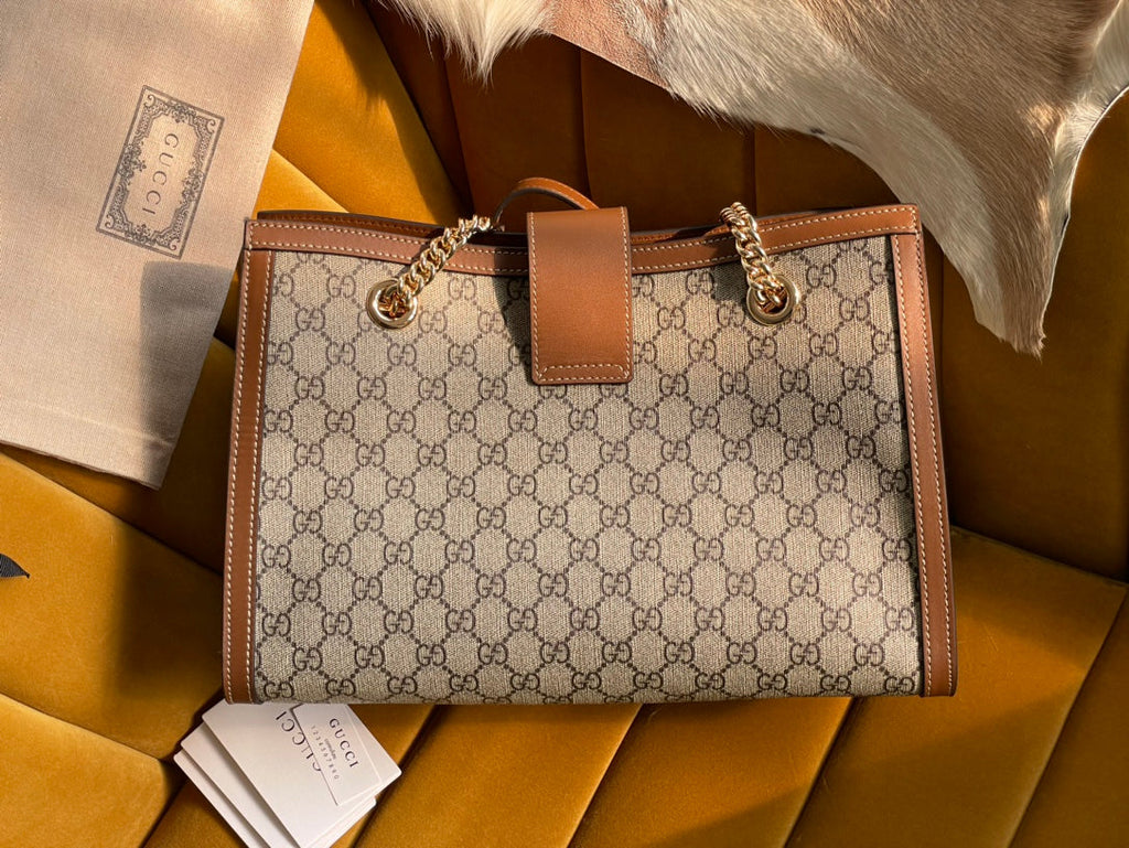 GG パドロック ラージ 35 ショルダーバッグ ベージュ キャンバス＆ブラウン カーフスキン