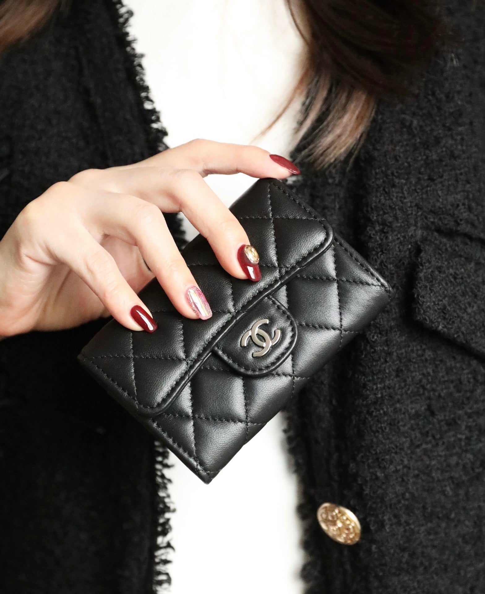 CC フラップ カードホルダー 11.3 ブラック カーフスキン シルバー アイコン