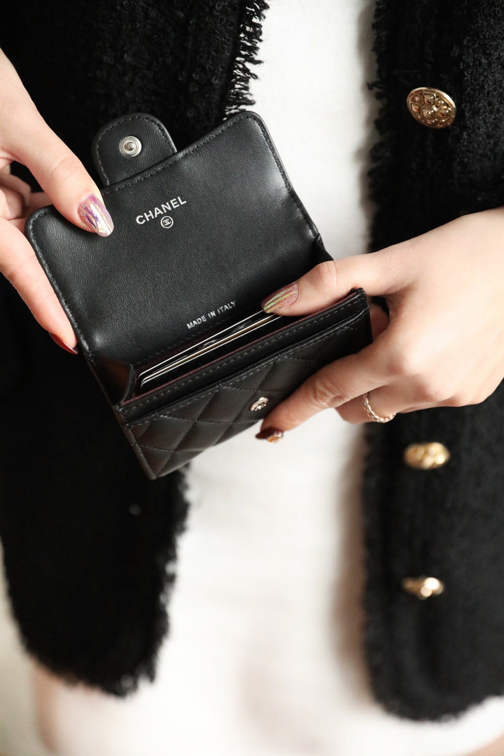 CC フラップ カードホルダー 11.3 ブラック カーフスキン シルバー アイコン