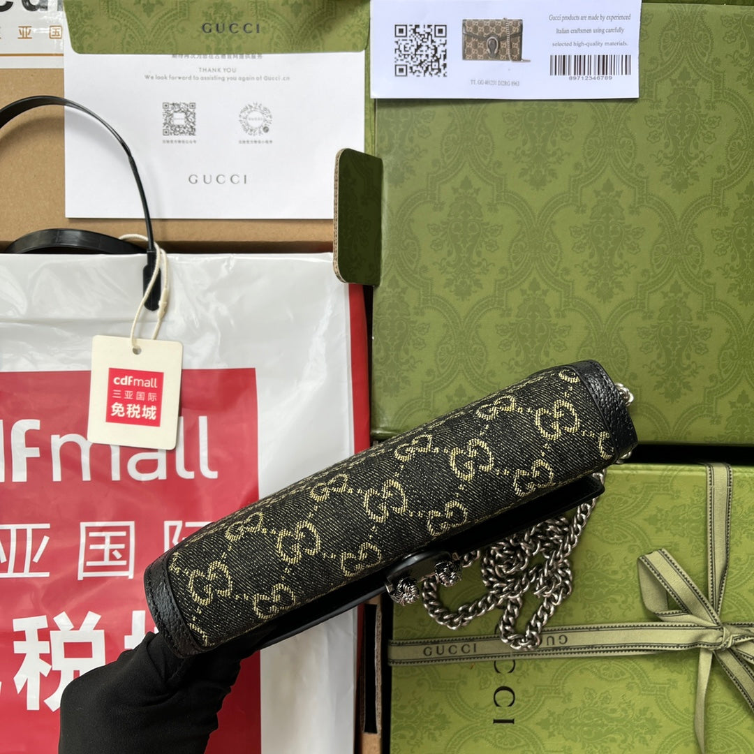 ディオニュソス ショルダーバッグ 20 ブラックイエローデニム＆ブラックカーフスキントリム シルバー金具