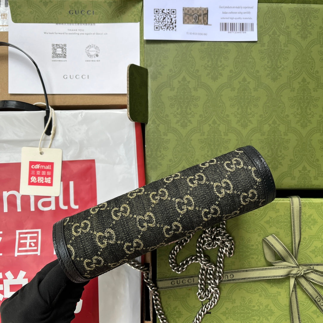 ディオニュソス ショルダーバッグ 20 ブラックイエローデニム＆ブラックカーフスキントリム シルバー金具