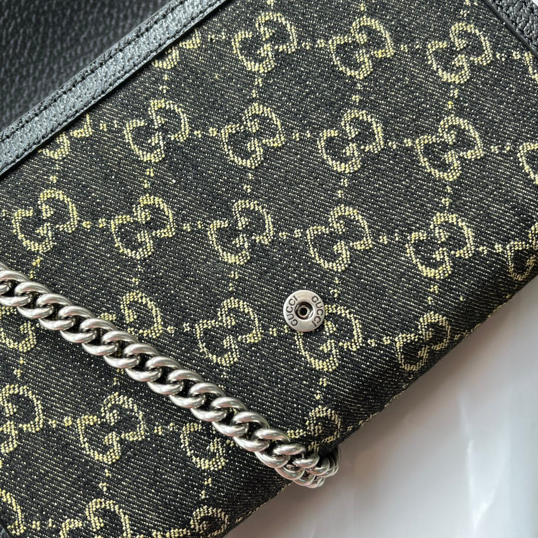 ディオニュソス ショルダーバッグ 20 ブラックイエローデニム＆ブラックカーフスキントリム シルバー金具