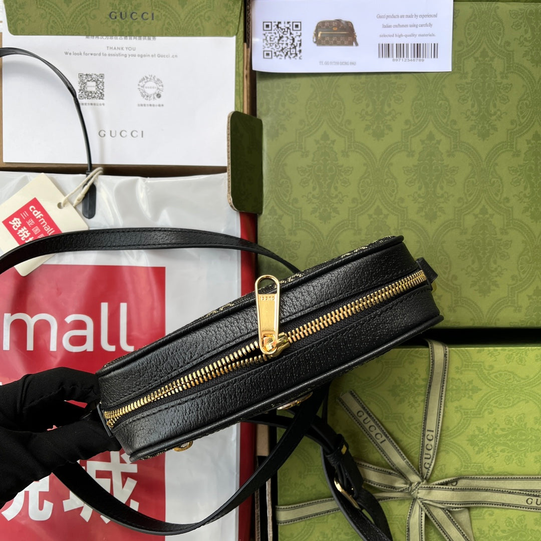 デニムショルダーバッグ 17 ブラック レザートリム付き