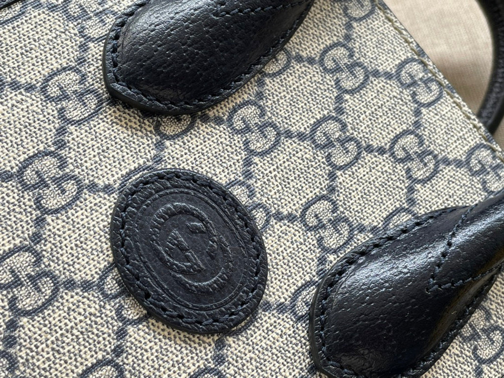 ベージュキャンバスとブラックカーフスキンのミニトート20バッグ