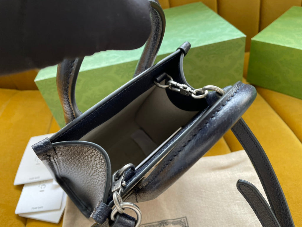 ベージュキャンバスとブラックカーフスキンのミニトート20バッグ