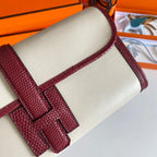JIGE ELAN 29 CLUTCH IN WHITE CALFSKIN WITH GARNET RED LIZARD SKIN (MADE-TO-ODER)