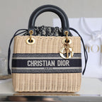 レディ 24 バスケットバッグ（ブラック オブリーク ジャカード ミックス ベージュ ウィッカー）