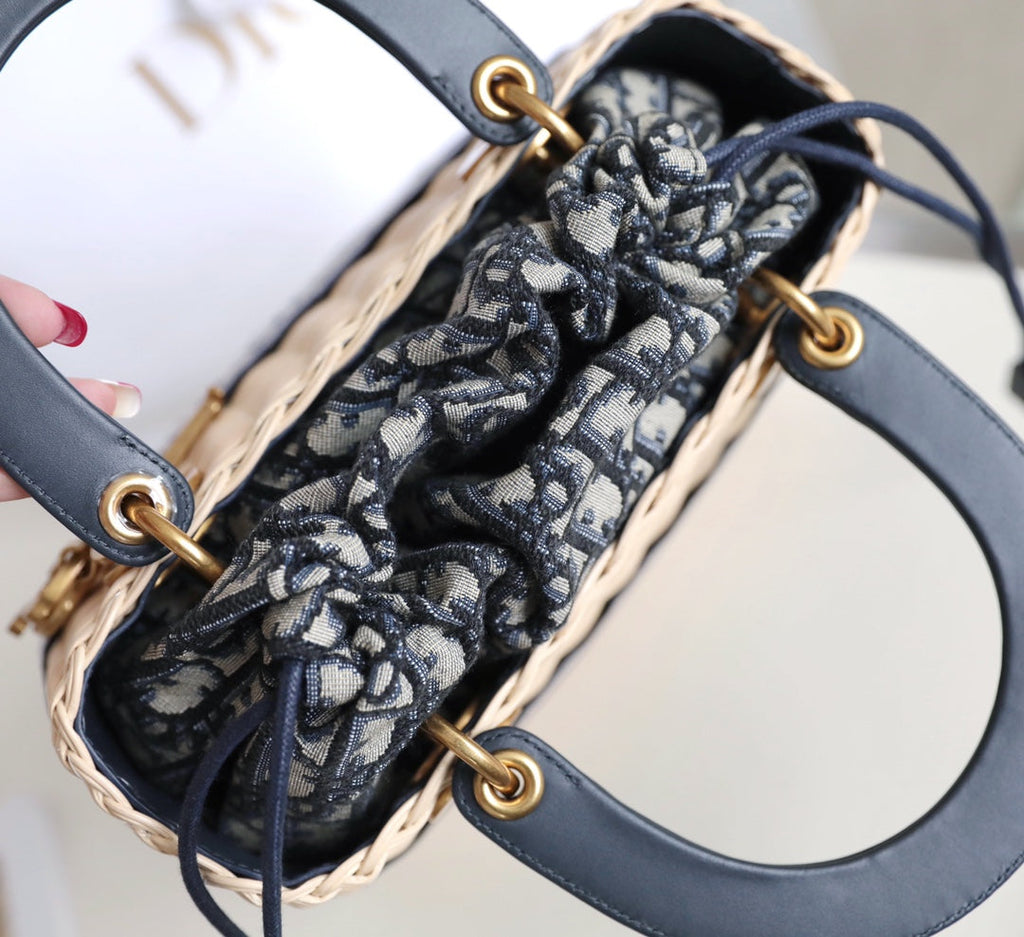 レディ 24 バスケットバッグ（ブラック オブリーク ジャカード ミックス ベージュ ウィッカー）