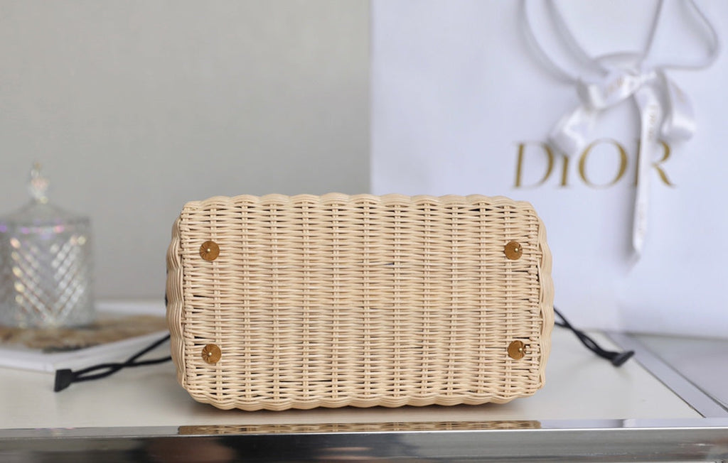 レディ 24 バスケットバッグ（ブラック オブリーク ジャカード ミックス ベージュ ウィッカー）