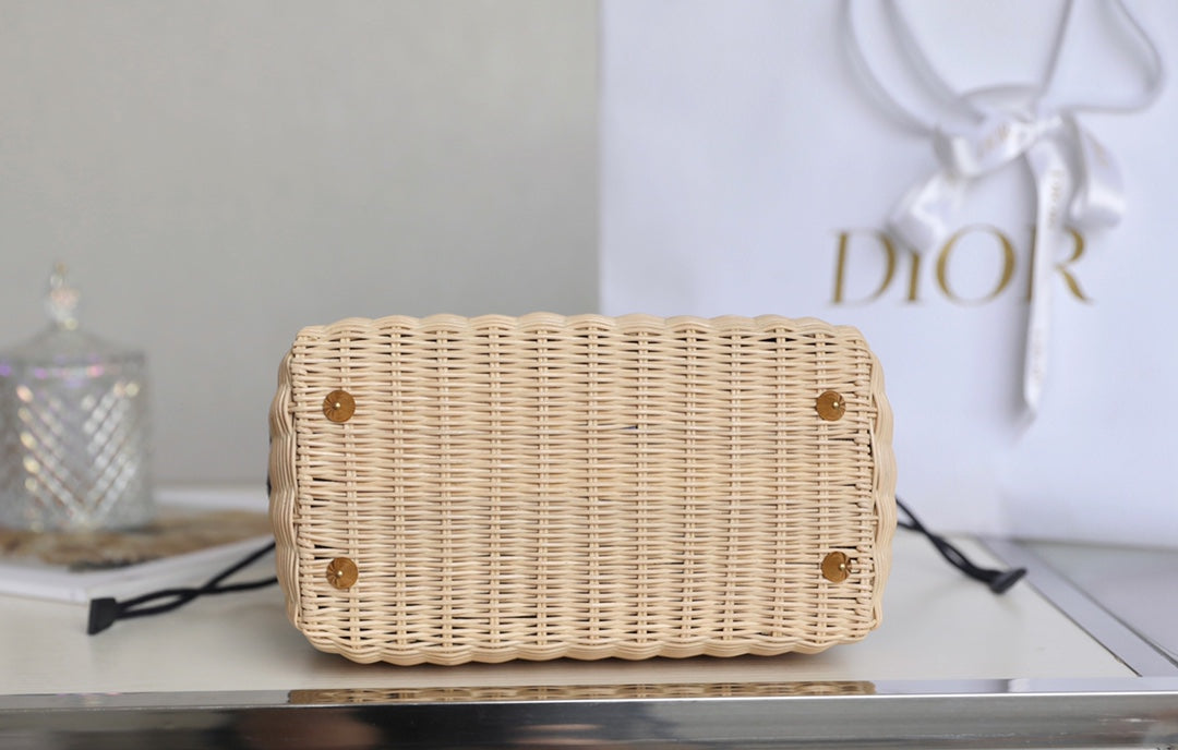 レディ 24 バスケットバッグ（ブラック オブリーク ジャカード ミックス ベージュ ウィッカー）