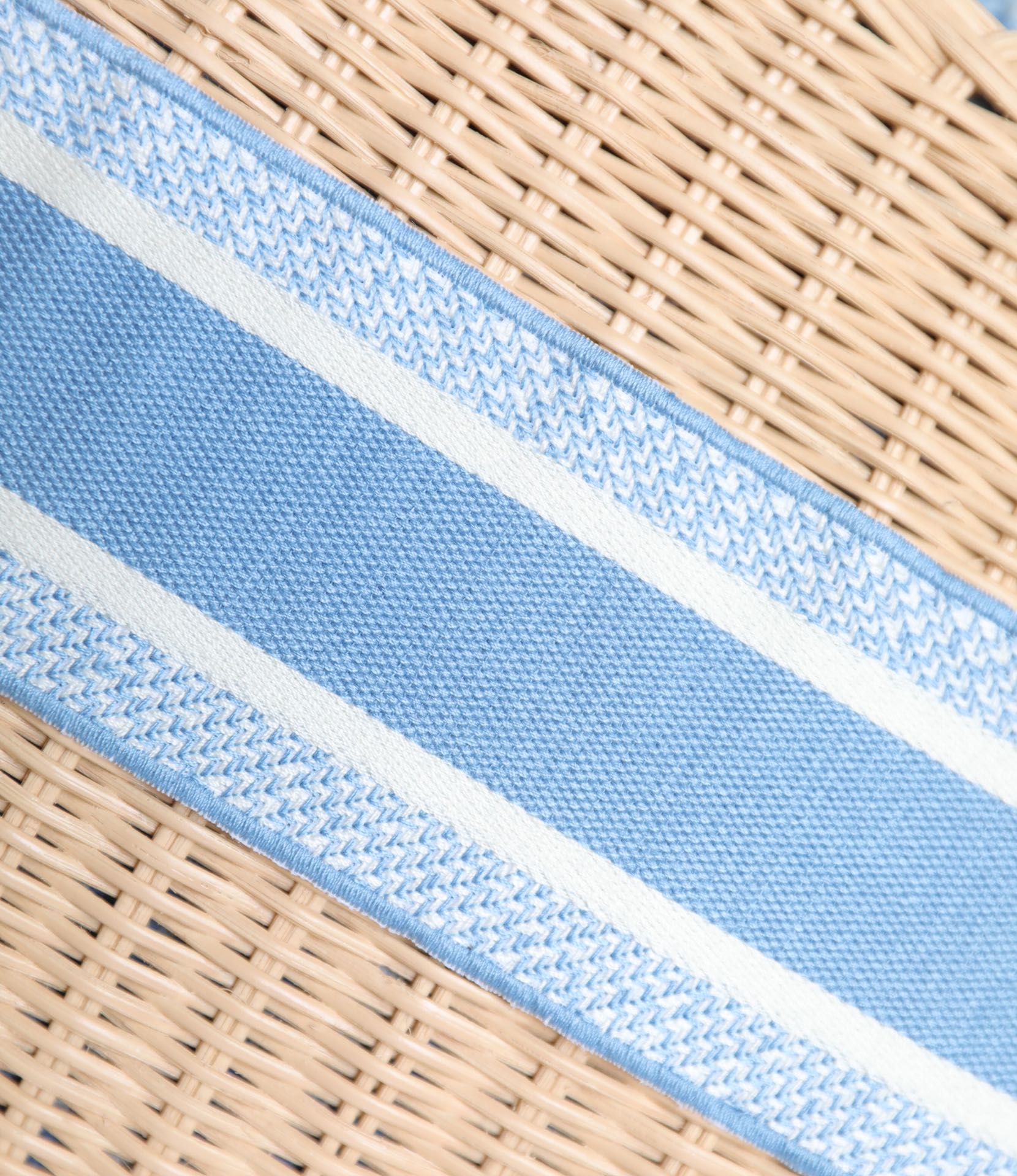 LADY 24 BASKET BAG IN BLUE OBLIQUE JACQUARD MIX BEIGE WICKER