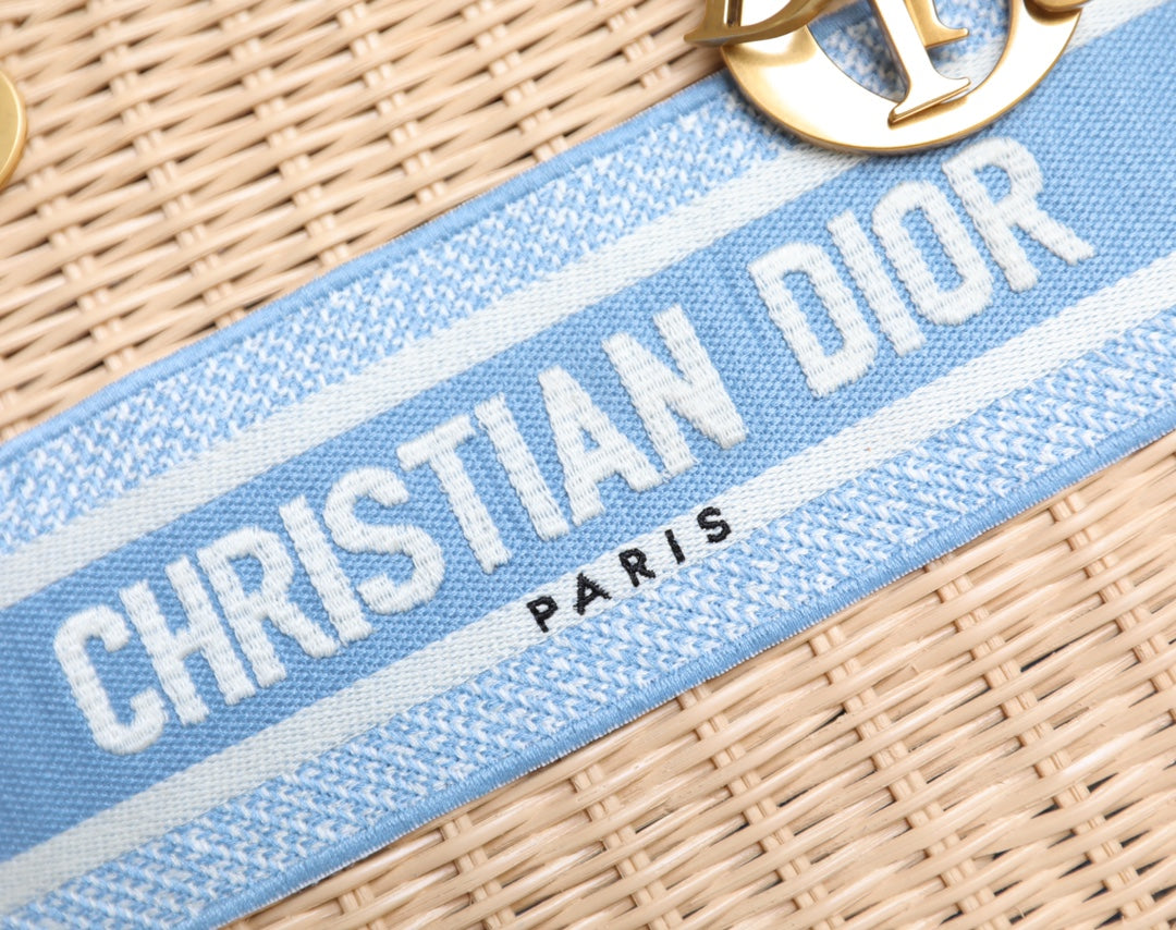 レディ 24 バスケットバッグ（ブルー オブリーク ジャカード ミックス ベージュ ウィッカー）