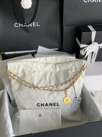 CCラージ42ハンドバッグ、ホワイトシャイニーカーフスキン、ゴールド金具