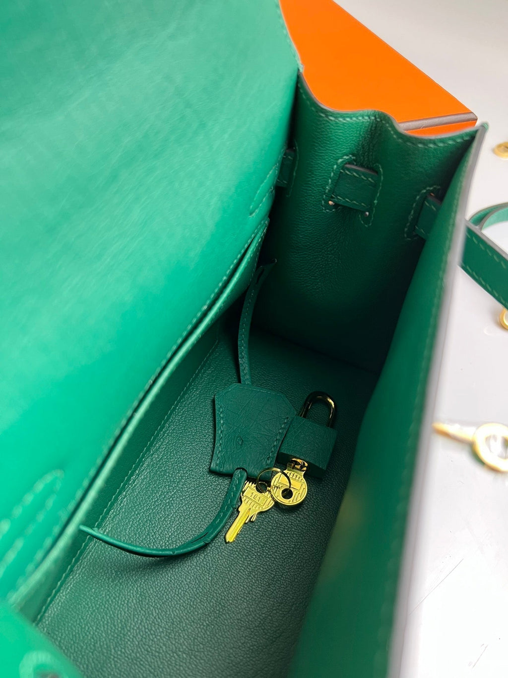 ケリーバッグ 20 ティールグリーン オーストリッチレザー ゴールド金具 (オーダーメイド)