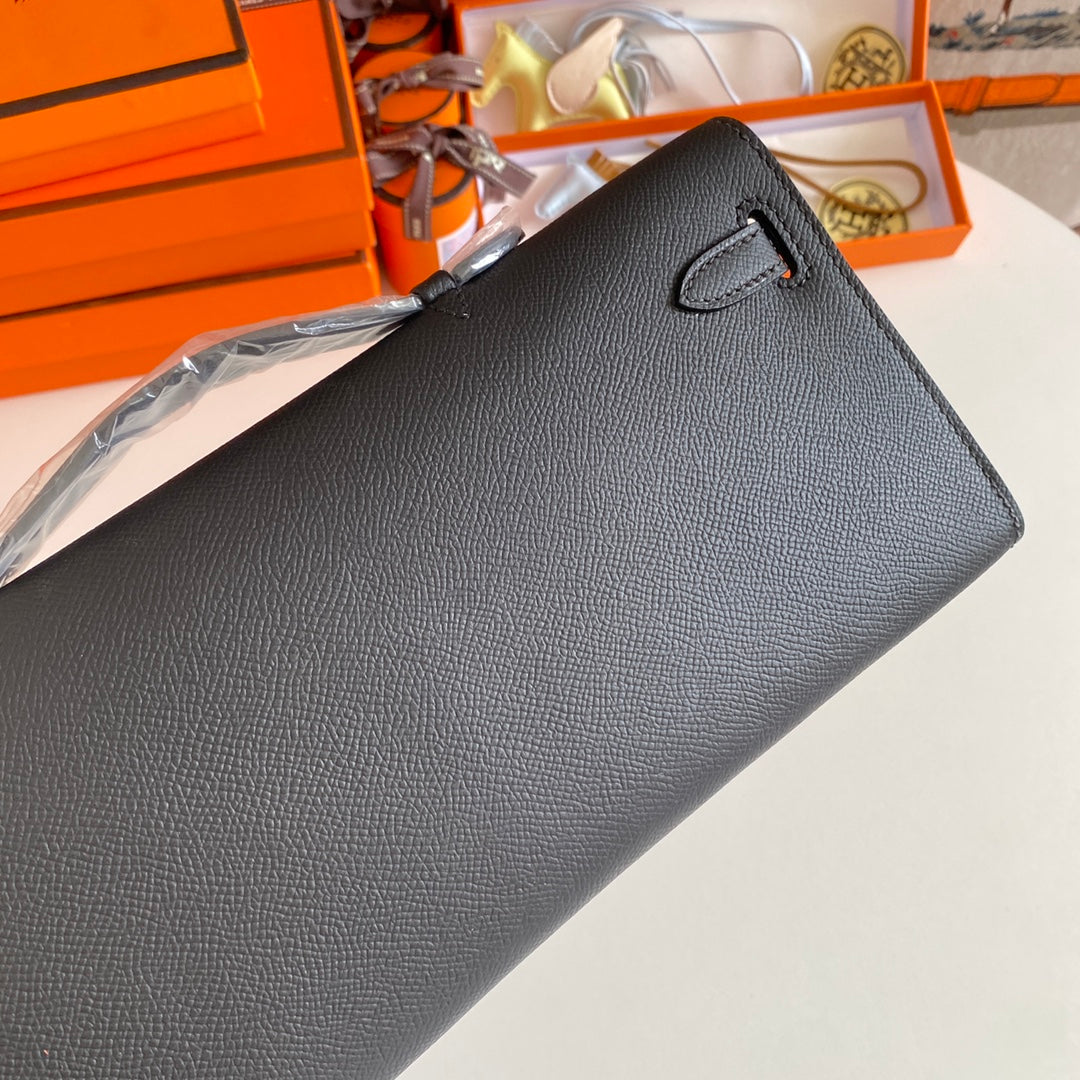 ケリーカット 31 ブラックカーフスキン、シルバー金具