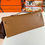KELLY CUT 31 IN BRONZE BROWN CALFSKIN WITH SILVER HARDWARE